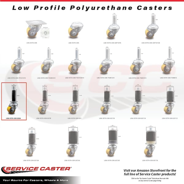 Low Profile Polyurethane 35mm Wheel 3/4 Inch Expanding Stem Caster SCC